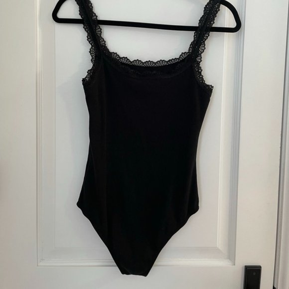 Black Bodysuit with Lace Neckline - Picture 2 of 6